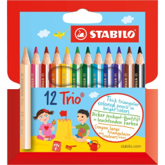 Coffret mini Stabilo Trio Thick de 12 crayons de couleur - Mine de 4,2 mm - Forme triangulaire - Couleurs assorties