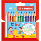Coffret mini Stabilo Trio Thick de 12 crayons de couleur - Mine de 4,2 mm - Forme triangulaire - Couleurs assorties