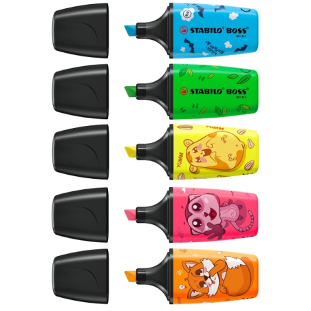 Présentoir Stabilo Boss Mini Animal Vibes avec 50 mini marqueurs fluorescents - Largeur de trait de 2 à 5 mm - Encre à base