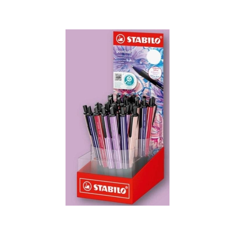 Présentoir Stabilo Pointball Naturecolors Wildflower avec 38 stylos rétractables - Pointe de 0,5 mm - Fabriqué avec 87 % de