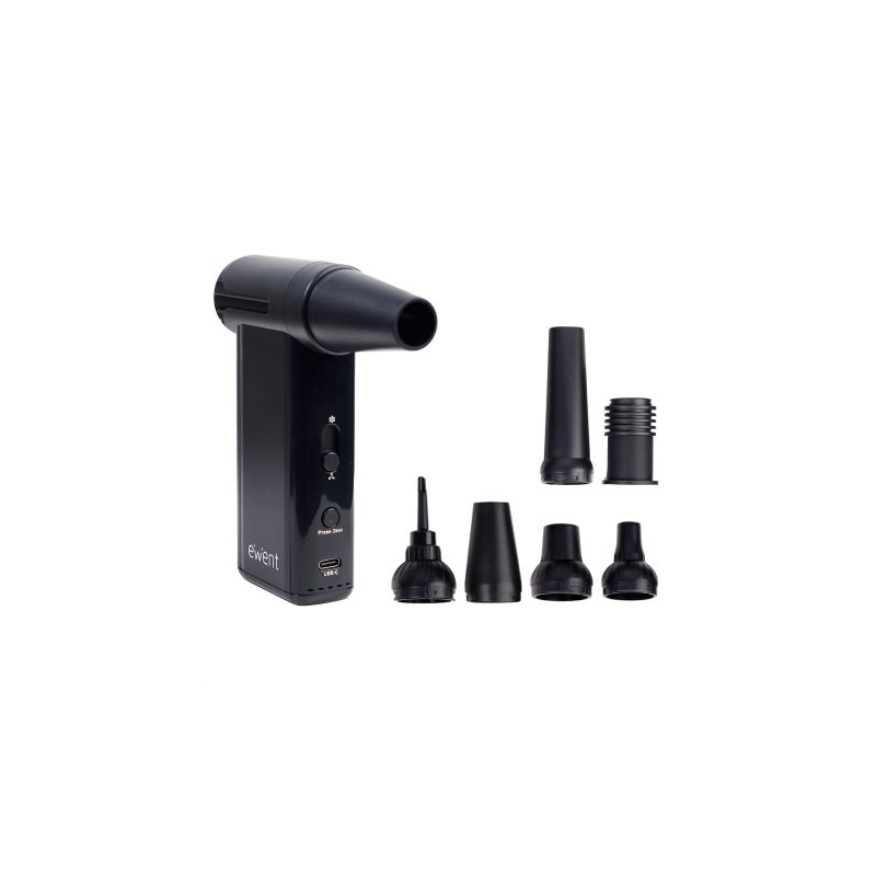 Pistolet à air comprimé Ewent - Aspirateur, pompe à vide et gonfleur - 8 vitesses - 130 000 tr/min - Batterie 5 000 mAh - Noir