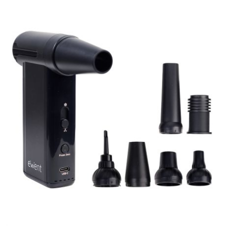 Pistolet à air comprimé Ewent - Aspirateur, pompe à vide et gonfleur - 8 vitesses - 130 000 tr/min - Batterie 5 000 mAh - Noir