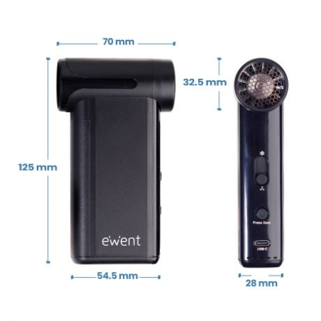 Pistolet à air comprimé Ewent - Aspirateur, pompe à vide et gonfleur - 8 vitesses - 130 000 tr/min - Batterie 5 000 mAh - Noir