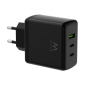 Chargeur mural universel GaN Ewent EW1330 65 W ultra rapide - 2 ports USB-C PD 3.0 et 1 port USB-A QC 3.0 - Noir