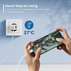 Chargeur Ewent EW1318 GAN 20 W - USB-C PD et USB-A QC - Charge rapide - Haute efficacité - Design compact - Blanc