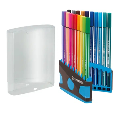 Étui Stabilo Premium Pen 68 avec 20 feutres - Pointe fibre - Largeur de trait env. 1 mm - Haute luminosité et couleurs vives