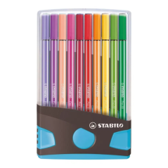 Étui Stabilo Premium Pen 68 avec 20 feutres - Pointe fibre - Largeur de trait env. 1 mm - Haute luminosité et couleurs vives