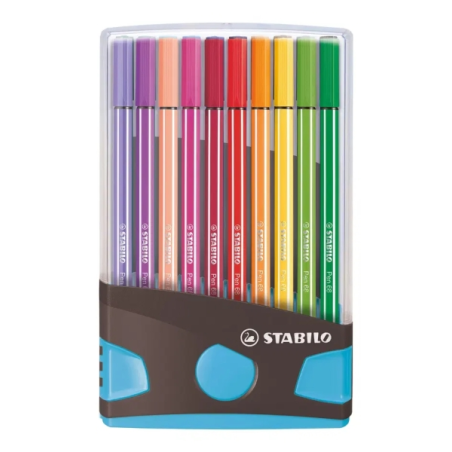 Étui Stabilo Premium Pen 68 avec 20 feutres - Pointe fibre - Largeur de trait env. 1 mm - Haute luminosité et couleurs vives