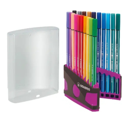 Étui Stabilo Premium Pen 68 avec 20 feutres - Pointe fibre - Largeur de trait env. 1 mm - Haute luminosité et couleurs vives