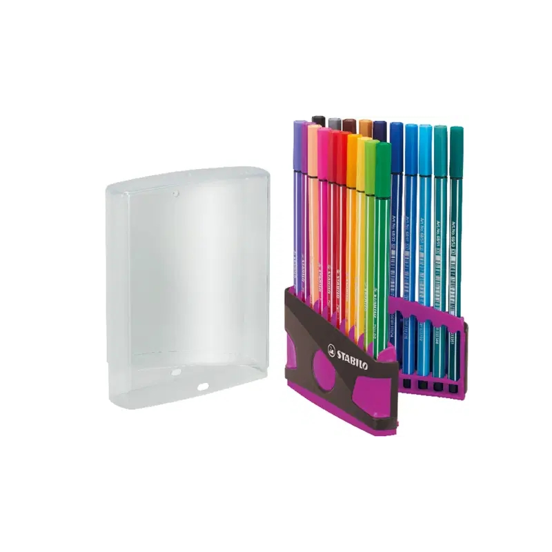 Étui Stabilo Premium Pen 68 avec 20 feutres - Pointe fibre - Largeur de trait env. 1 mm - Haute luminosité et couleurs vives