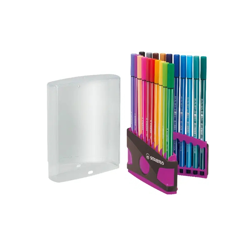 Étui Stabilo Premium Pen 68 avec 20 feutres - Pointe fibre - Largeur de trait env. 1 mm - Haute luminosité et couleurs vives