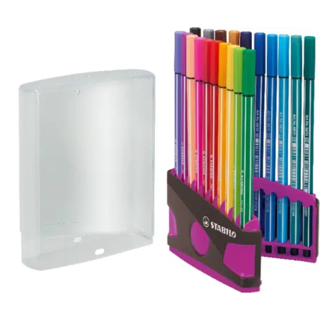 Étui Stabilo Premium Pen 68 avec 20 feutres - Pointe fibre - Largeur de trait env. 1 mm - Haute luminosité et couleurs vives