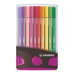Étui Stabilo Premium Pen 68 avec 20 feutres - Pointe fibre - Largeur de trait env. 1 mm - Haute luminosité et couleurs vives