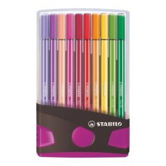 Étui Stabilo Premium Pen 68 avec 20 feutres - Pointe fibre - Largeur de trait env. 1 mm - Haute luminosité et couleurs vives