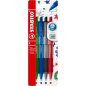 Stylos rétractables Stabilo Pointball colorés, lot de 4 – trait de 0,5 mm – 87 % bioplastique – poignée antidérapante –