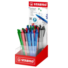 Stylo bille Stabilo Pointball avec 38 stylos rétractables - Trait de 0,5 mm - Fabriqué à 87 % en bioplastique - Poignée