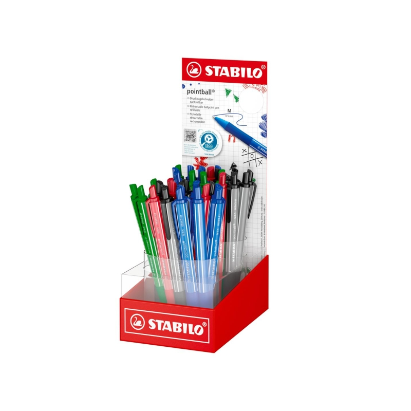Stylo bille Stabilo Pointball avec 38 stylos rétractables - Trait de 0,5 mm - Fabriqué à 87 % en bioplastique - Poignée