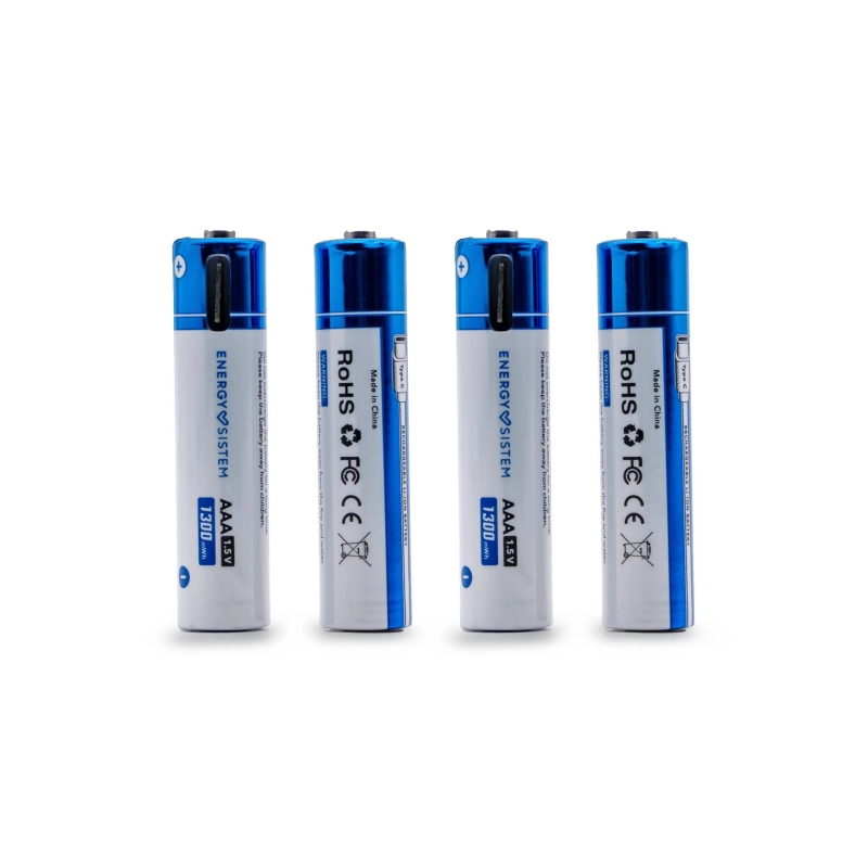 Pack de 4 piles rechargeables USB-C Energy Sistem Charge Pro C - 1100 mWh - 740 mAh - AAA - 1,5 V - Chargement via USB-C