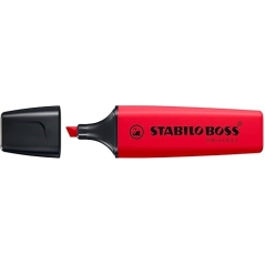 LOT de 10 Feutre fluorescent Stabilo Boss 70 - Largeur de trait : 2 à 5 mm - Rechargeable - Encre à base d'eau - Rouge royal