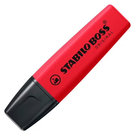 LOT de 10 Feutre fluorescent Stabilo Boss 70 - Largeur de trait : 2 à 5 mm - Rechargeable - Encre à base d'eau - Rouge royal
