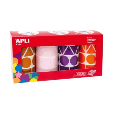 ✅ Apli Pack de 4 Rouleaux de Gomets Adhésifs Permanents - Formes Diverses - Favorise la Psychomotricité et la en stock