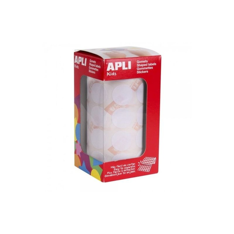 Apli Rouleau d'adhésifs permanents ronds Gomets - 1 770 Gomets - Adhésif à base d'eau - Sans solvant