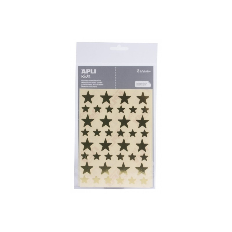 Apli Sachet de Gomets en Forme d'Étoile - Adhésif Permanent - Adhésif à Base d'Eau - Sans Solvant - Couleur Or