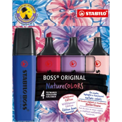 Pack de 4 marqueurs Stabilo Boss Naturecolors Wildflower Edition - Taille de trait entre 2 et 5 mm - Encre à base d'eau - Bleu