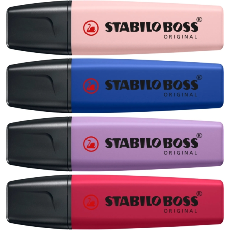 Pack de 4 marqueurs Stabilo Boss Naturecolors Wildflower Edition - Taille de trait entre 2 et 5 mm - Encre à base d'eau - Bleu