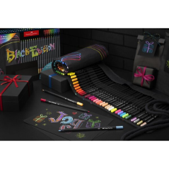 Crayons de couleur Faber-Castell Black Edition, lot de 72 enroulables - Mine extra-douce - Bois noir - Idéal pour dessiner sur