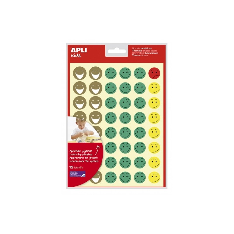 Apli Sachet de Gomets Happy Face - Adhésif amovible - 576 Gomets - 4 styles de visage - Motiver et récompenser - Enseigner les