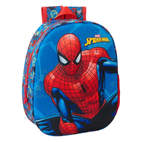 Sac à dos 3D Safta Spider-Man 8,64 L - Porte-bouteille - Porte-carte d'identité - Bretelles rembourrées - 27 x 33 x 10 cm