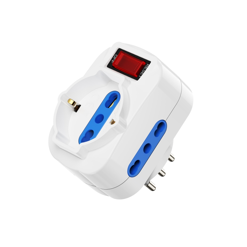 Multiprise murale 3 prises Ewent - 3 prises Schuko italiennes 10/16 A - 2 prises Schuko + 1 prise Schuko - Interrupteur