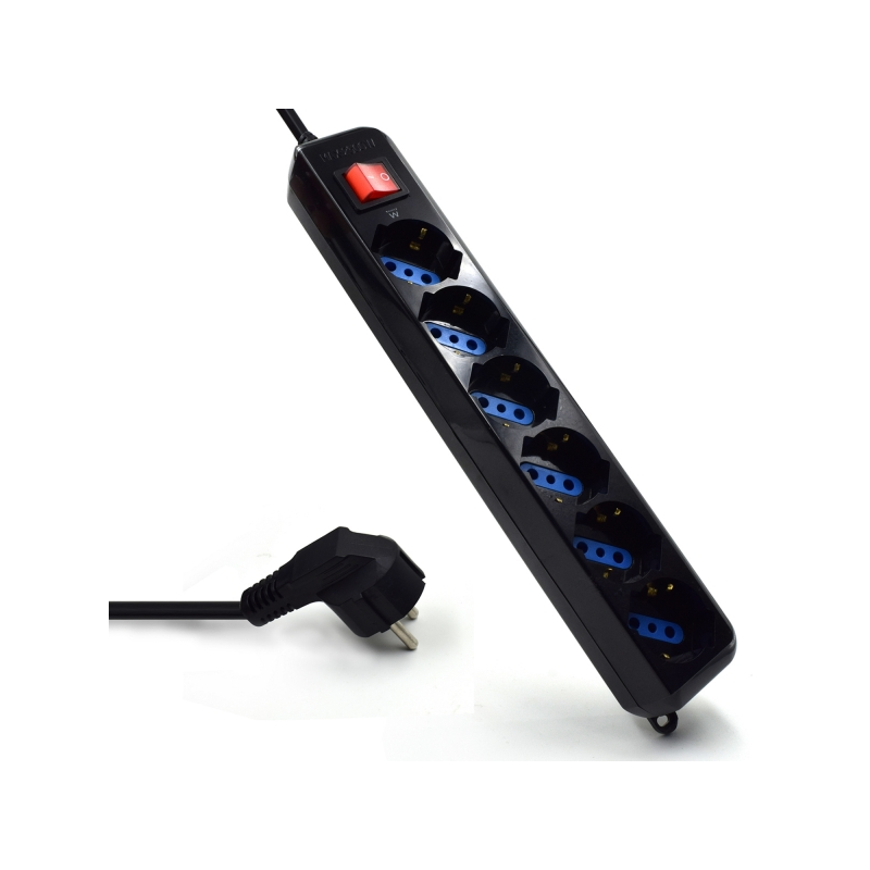 Multiprise Ewent - 6 prises - Version Schuko - 16 A avec interrupteur marche/arrêt - Protection contre les surcharges - Câble