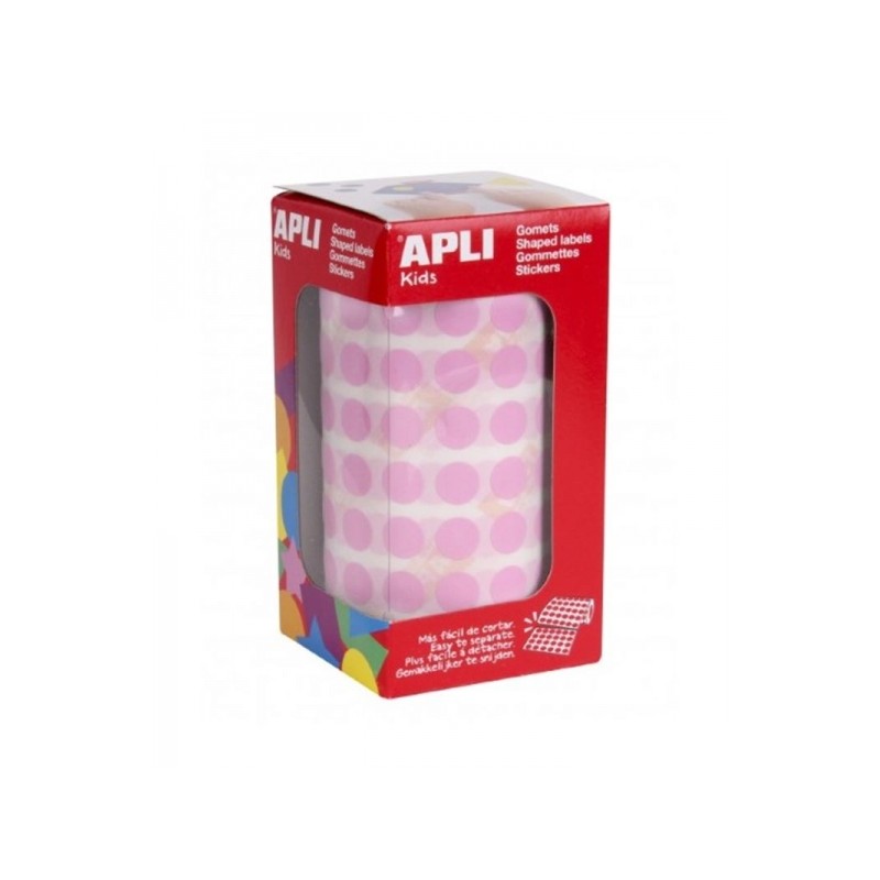 Apli Rouleau de Gomets Ronds - Adhésif Permanent - 5 192 Gomets - Favorise la Psychomotricité - Adhésif à Base d'Eau - Sans