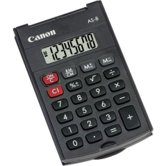 Calculatrice de poche Canon AS-8 avec écran LCD 8 chiffres - Étui rigide pliable - Fonctionne sur piles - Gris foncé