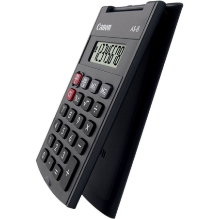 Calculatrice de poche Canon AS-8 avec écran LCD 8 chiffres - Étui rigide pliable - Fonctionne sur piles - Gris foncé