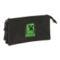 Trousse Safta Minecraft - 3 compartiments zippés - Poche intérieure - 0,6 L - 220 x 30 x 120 mm - Noire