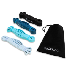 Cecotec DrumFit Power Band, lot de 4 bandes élastiques de 15 à 60 kg, sac de transport, latex, couleurs assorties
