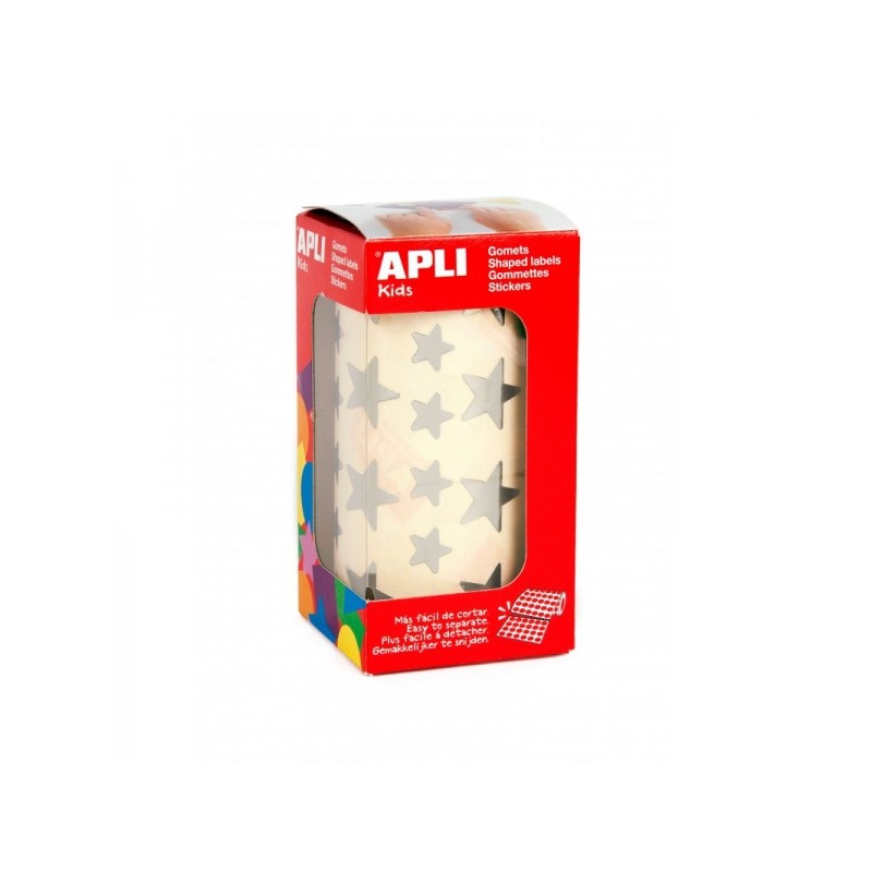 Apli Rouleau de Gomets Étoiles - Adhésif Permanent - 2 Tailles - 2 360 Gomets - Adhésif à Base d'Eau - Sans Solvant