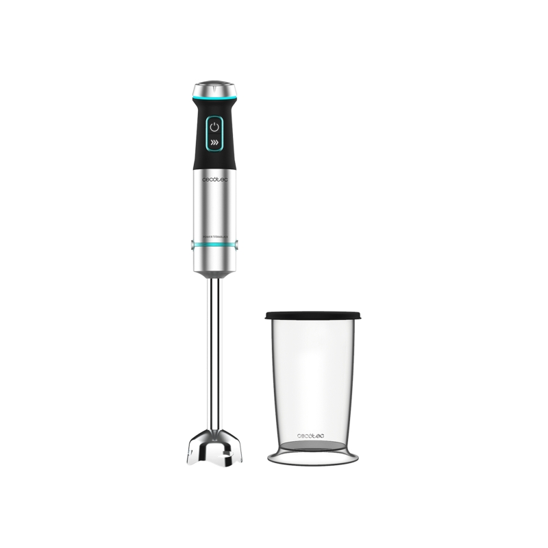 Mixeur plongeant Cecotec Power TitanBlack 1200 XL - 1200 W - 4 lames croisées en titane - Couvercle anti-éclaboussures