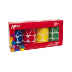 ✅ Apli Pack de 4 Rouleaux de Gomets Adhésifs Permanents - Formes Géométriques - Idéal pour les Garderies - D en stock