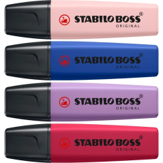 Présentoir de 15 marqueurs Stabilo Boss Naturecolors Wildflower Edition - Tailles de trait 2-5 mm - Encre à base d'eau - Bleu