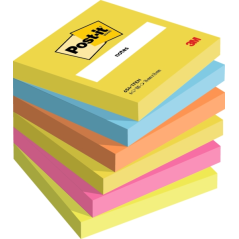 Lot de 6 blocs de 100 notes autocollantes repositionnables Post-It - Forme carrée - 76 x 76 mm - Couleurs assorties