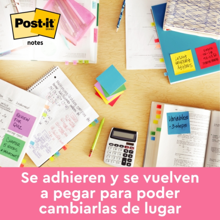Lot de 6 blocs de 100 notes autocollantes repositionnables Post-It - Forme carrée - 76 x 76 mm - Couleurs assorties