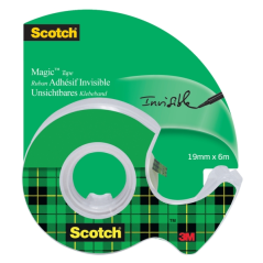 Ruban adhésif invisible Scotch Magic - 19 mm x 6 m - Distributeur inclus - Transparent