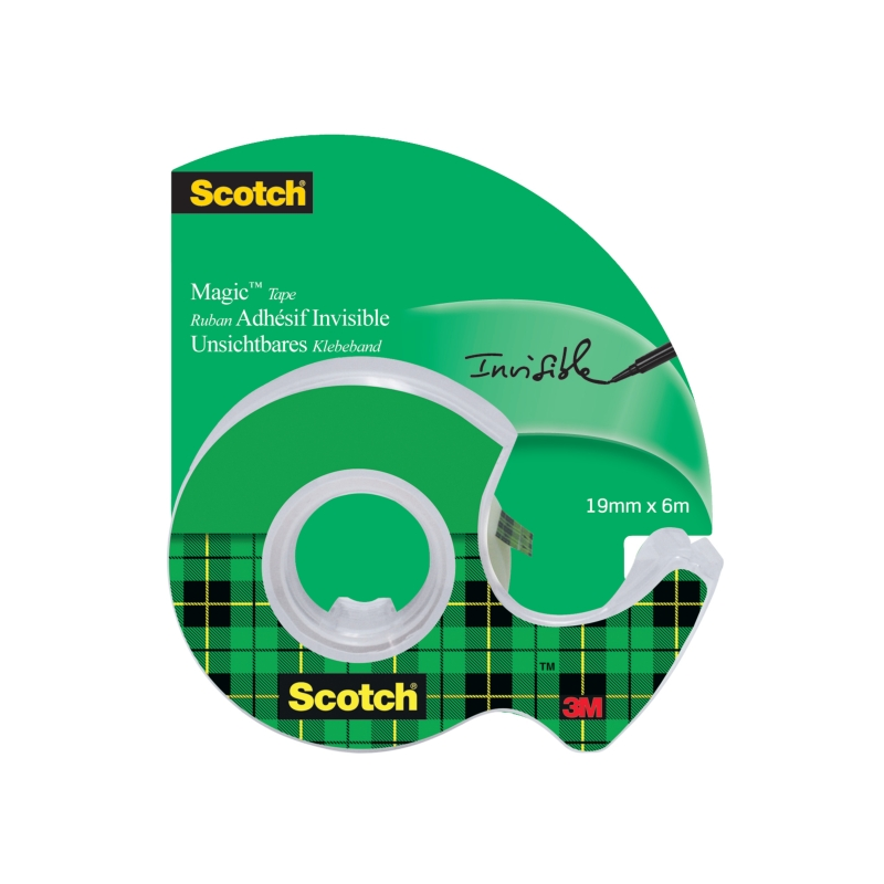 Ruban adhésif invisible Scotch Magic - 19 mm x 6 m - Distributeur inclus - Transparent