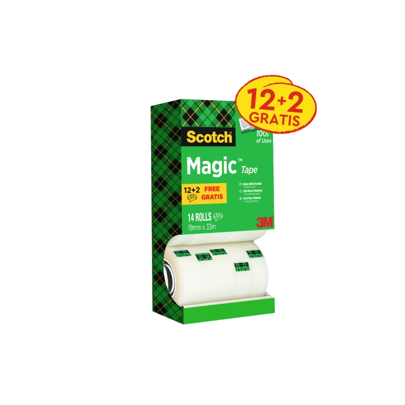 Ruban adhésif invisible Scotch Magic - Pack économique de 14 rouleaux de 19 mm x 33 m - Transparent