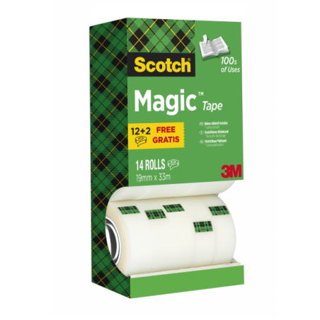 Ruban adhésif invisible Scotch Magic - Pack économique de 14 rouleaux de 19 mm x 33 m - Transparent