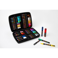 Coffret Posca Premium de 40 marqueurs peinture - Couleurs et traits assortis - Pointe polyester - Encre pigmentée à base d'eau